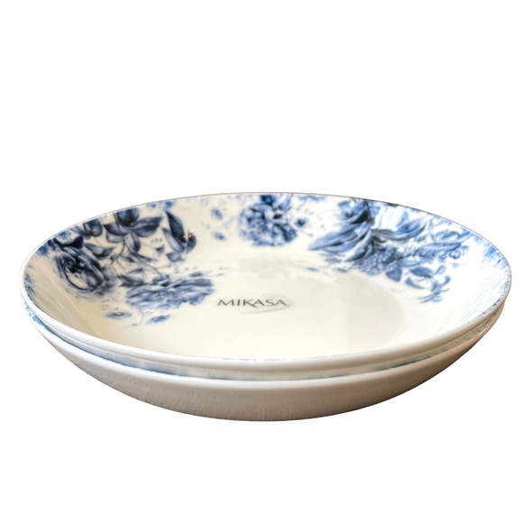 Mikasa PIPPA Blue & White Floral Bone China 8.5" Pasta Bowls Set of 2 New - Picture 3 of 3